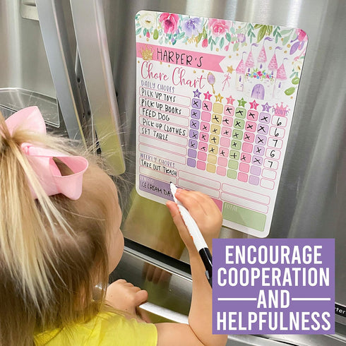 Magnetic Chore Chart for Kids - Good Behavior Chart, Dry Erase Daily Weekly Responsibility List, Princess Board