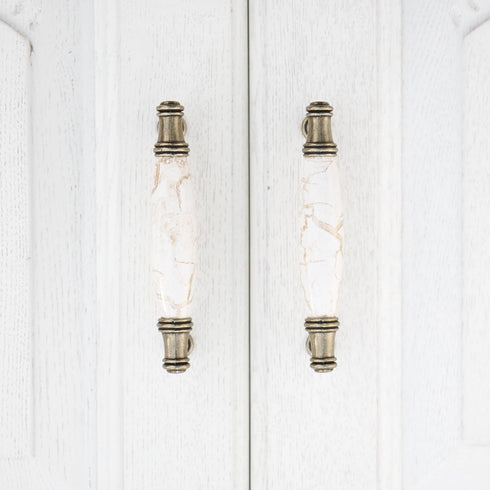 Set of 4 Marble Ceramic Handle Antique Cabinet Door Pulls - Modern Euro Style 3.78 inch(96mm)