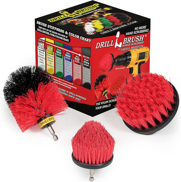 Drill Brush Power Scrubber by Useful Products - Wood Cleaner, Concrete Cleaner, Stiff Bristle Brush for Cleaning
