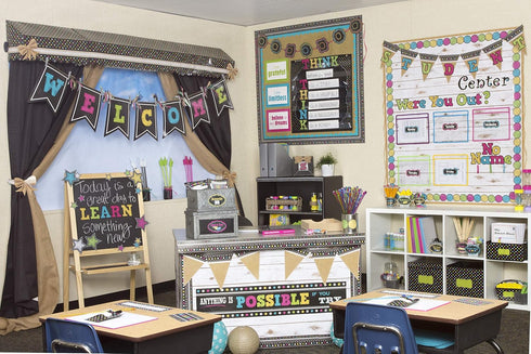 Teacher Created Resources TCR5614 Chalkboard Brights Pennants Welcome Bulletin Board Paper Multi