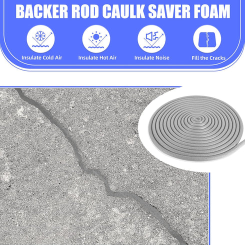 3/4" Diameter x 59' Length Backer Rod, Caulk Saver Foam for Cement Caulk, Joints, Gaps, and Driveway Crack (Grey)