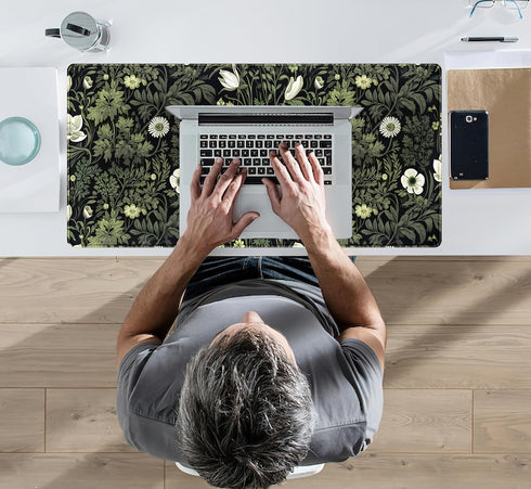 DSKGSJH 31.5 15.75 Dark Green Floral Plants XXL Gaming Mousepad & Desk Pad - Nature Leaf Flower Laptop Keyboard Mat x