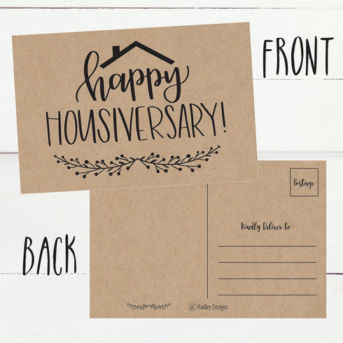 Hadley Designs 25 Kraft Happy Home Anniversary Realtor Cards, Blank Greeting House Postcards, Bulk Thank You Notes