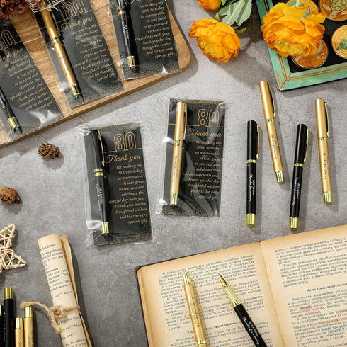 Feifeiya 50 Set 80th Birthday Party Favor for Guest Anniversary Party Favor with Black and Gold Ballpoint Pens