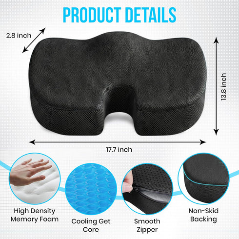 Viarous Gel Memory Foam Seat Cushion for Office Chair - Ergonomic Coccyx Cushion for Car Seat, Desk Chair & Wheelchair