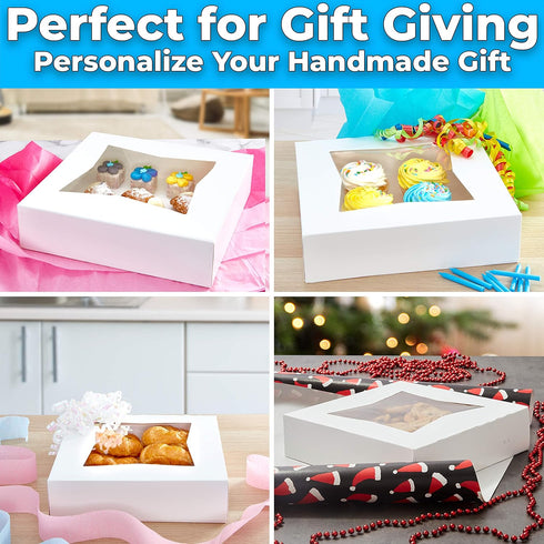 Gourmet 10in White Bakery Box, 1 Pack, Cute Window Display for Pies, Cakes, Cupcakes, Pastries