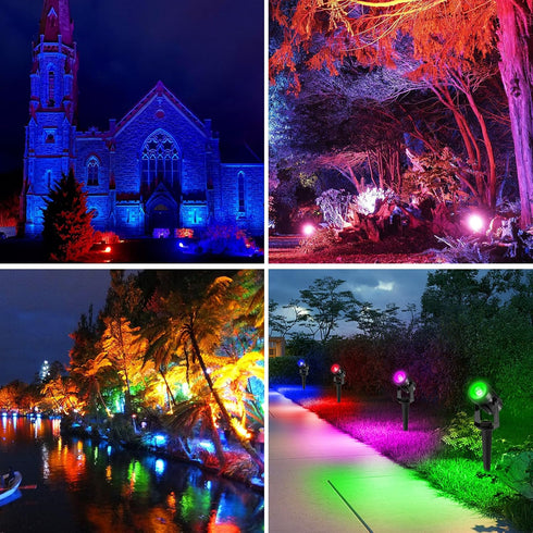 IP65 2-IN-1 T-SUNUS RGB Solar Spot Lights Christmas, Metal Color Changing Landscape Spotlights Waterproof Spotlight