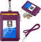 ELV PU Leather ID Badge Holder with Zipper, 5 Card Slots, RFID Blocking Pocket, 20 inch Neck Lanyard, Purple