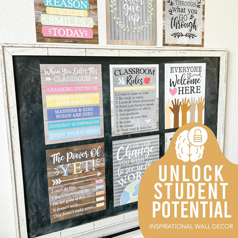 Hadley Designs Motivational Posters for Classroom - 9 Growth Mindset Wall Art for Teachers, Durable Decorations for