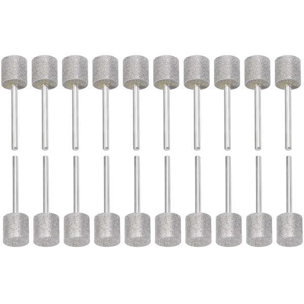 20Pcs Diamond Grinding Bits, Diamond Coated Burr Mounted Point, 12mm Cylinder Head, 1/8 Shank, 45mm Long