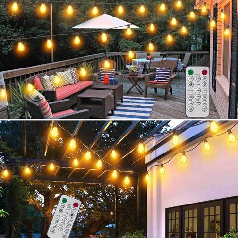 60FT 15+2 Bulbs BLIATLUS Solar String Lights Outdoor Waterproof with Remote Control Solar Patio Lights shatterproof LED