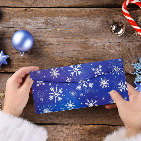 Whaline 150Pcs Christmas Money Envelope, Blue White Snowflake Cash Envelope for Holiday Mailing and Invitations