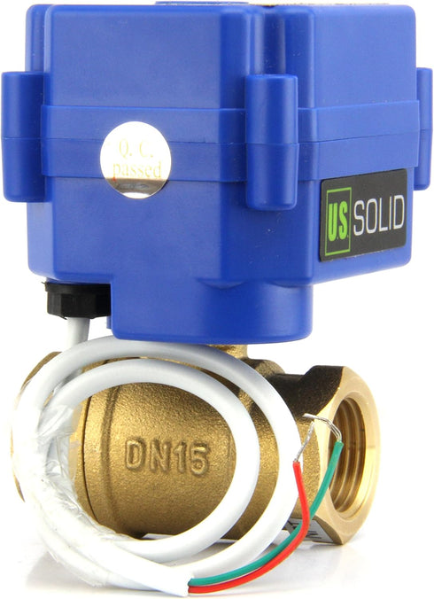 1/2" 9-24V 2 Setup U.S. Solid Motorized Ball Valve- Brass Ball Valve with Full Port, AC/DC and Wire Auto Return