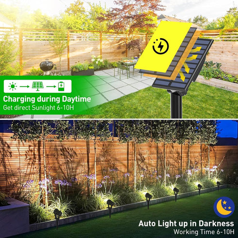 6000K IP65 2-in-1 9.8ft T-SUNUS Christmas Solar Spot Lights Outdoor White Waterproof Landscape Spotlights, Cable
