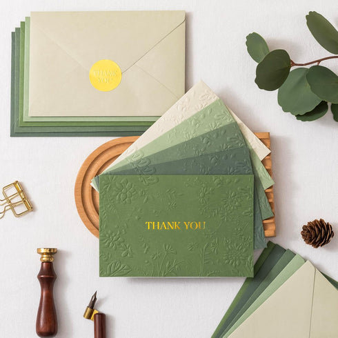 Green),50 Pack Crisky Bridal Shower Thank You Cards with Envelopes(Sage Embossed Floral Thank You Cards for Wedding