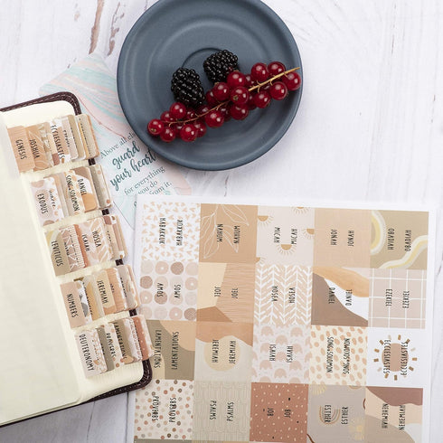 DiverseBee Laminated Bible Tabs, Large Print Bible Journaling Supplies, 66 Tabs with 11 Blank Tabs - Cappuccino Theme