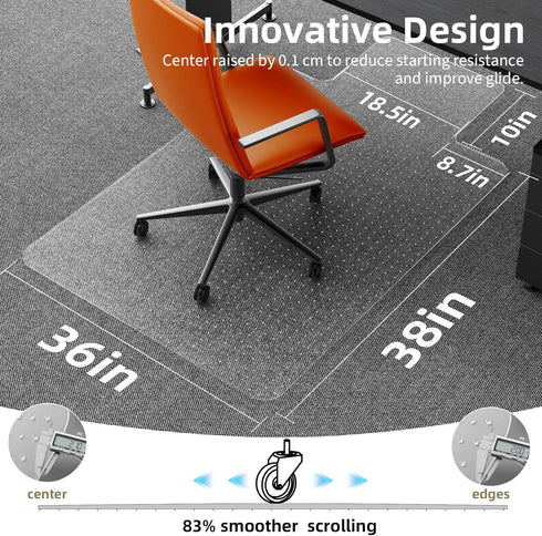 PURE JAJA 36"x48" Office Chair Mat for Carpet, Clear Floor Mats with Lip, Computer Desk Floor Mat - PVC Plastic Rug