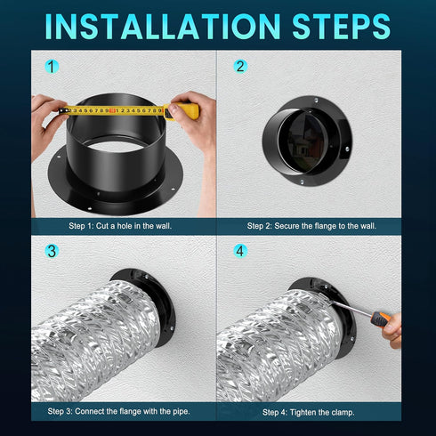 6 Inch Duct Connector - HG Power 150mm Plastic Straight Pipe Flange for HVAC Ventilation Use, Black