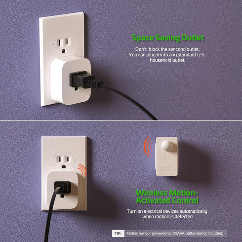 Devices,10A/1100W RAYZEEK Wireless Motion Sensor Plug Kits,No-Wire Mini PIR Sensor Switch Control Plug to Auto Turn