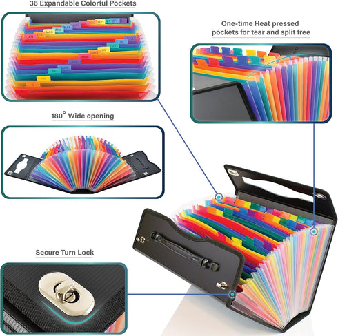 CNK Accordion File Folders with 36 Pockets, Durable Document Organizer, Expanding Binder, Letter Size