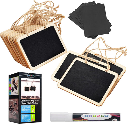 ONUPGO 16 Pack Chalkboard Tags with String, Mini Erasable Hanging Chalkboards, Wooden Signs, Price Tags