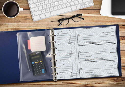 Better Office Products 7 Ring Executive Check Binder with Zipper Pouch, Blue Textured Cover, for 9 x 13" 3 Per Page Business Checks, 600 Check Capacity Checkbook Holder, by Better Office Products