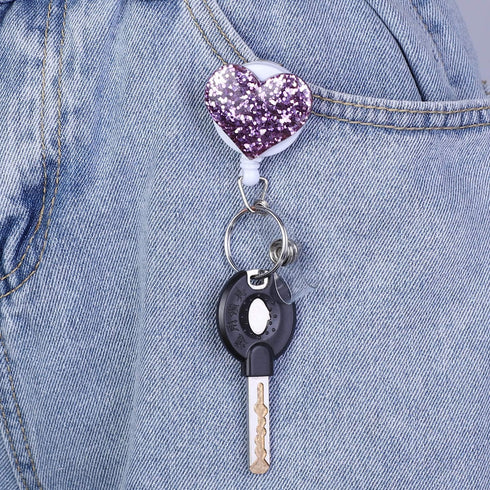 Soleebee 28'' Retractable Badge Reel - Glitter Love Heart Nurse ID/Name Badge Holder with Belt Clip (Purple)