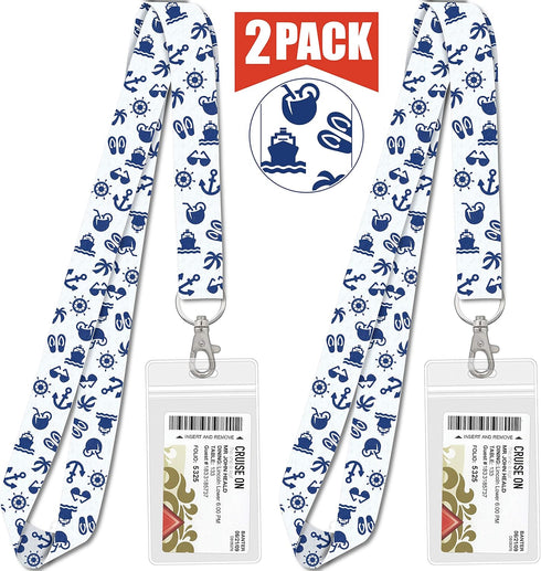 Cruise On Lanyards for Cruise Ship Cards (2-Pack) with ID Holder, Detachable Key Card Badge & Waterproof Holder (White