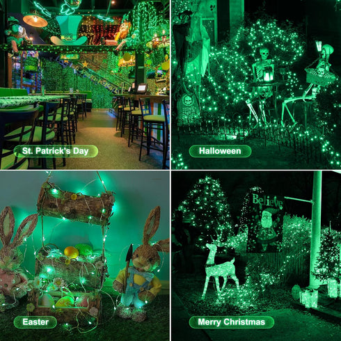 2 Pack 100 LED Solar Green String Lights, 33ft Solar Halloween Lights, 8 Modes Waterproof for Party Decor