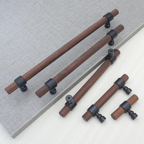 3" 3" Walnut Wood Cabinet Pull Handle Black Drawer Knob Pulls for Kitchen Beech Wood Dresser Knob (Walnut, Hole