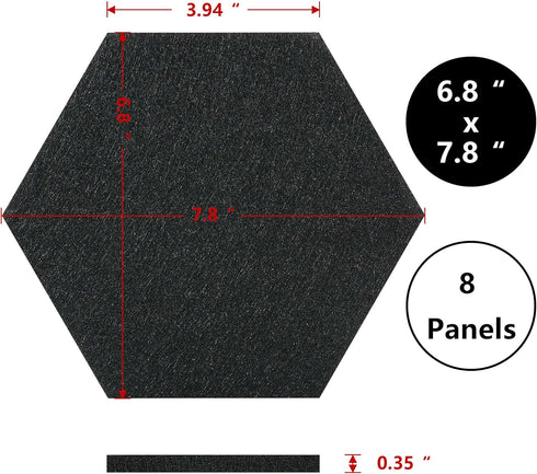 Vienrose Hexagon Felt Bulletin Board Tiles with 35 Push Pins for Wall Decoration in Office, Home, and School, Black 8
