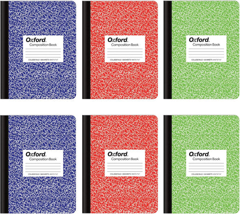 Oxford Composition Notebook 6 Pack, College Ruled Paper, 9-3/4 x 7-1/2 Inches, 100 Sheets, Assorted Marble Covers