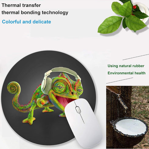 Cute Personalized Mouse Pads, Funny Animal Chameleon Round Non-Slip Rubber Mouse Pad for Computers Laptop