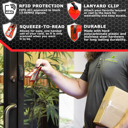 Identity Stronghold RFID Badge Holder for 1 Card, Heavy Duty Hard Plastic, FIPS 201 Approved Security - Red