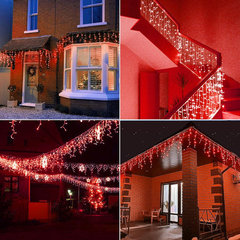 33FT 360L 8 60 Hopolon LED Icicle String Lights - Outdoor, Waterproof, Modes, With Drops - Curtain Lights