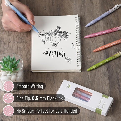 Mr. Pen Diamond Cut Gel Pens, 5 Pack, Black Ink, Fine Point 0.5mm, Fast Dry, Cute Aesthetic Pens for Journaling