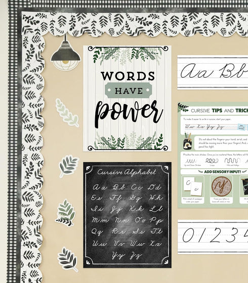 Carson Dellosa 39-Piece Farmhouse Cursive Alphabet and Number Line Bulletin Board Set for Classroom Decor