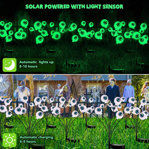 2 Pack 12 2 Brizled Solar Halloween Lights, Total LED Green Halloween Eyeball Lights, Modes Outdoor Green Eyeball