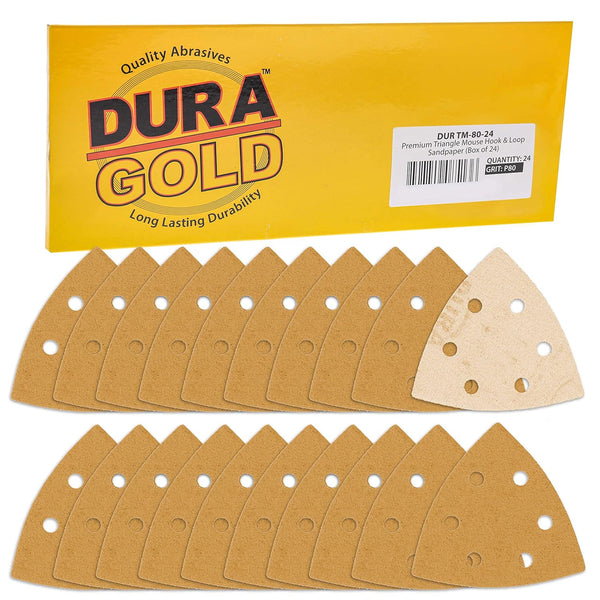 Dura-Gold Premium Triangle Mouse Sanding Sheets, 80 Grit (Box of 24) for Woodworking and Crafting