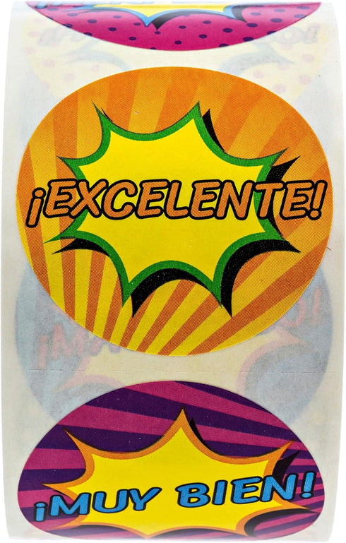 SBLABELS Spanish Reward Stickers, 500 Teacher Classroom Stickers, 8 Alternating Superhero Comic Designs, 1.5"