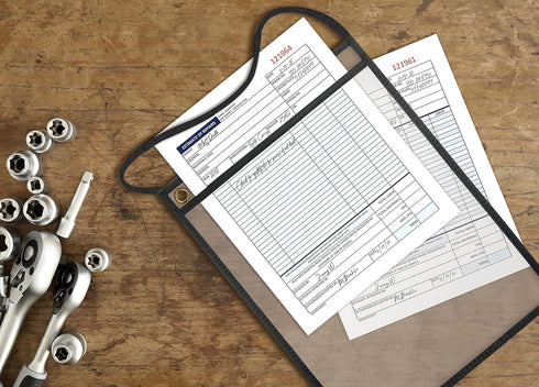Better Office Products 15 Pack Shop Ticket Holders, 9 x 12 Inches, Clear Both Sides, Stitched Black Canvas Edge Trim