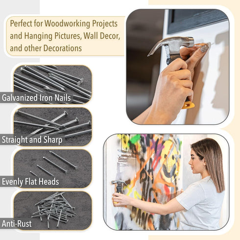 Mr. Pen Nail Assortment Kit with 8oz Hammer, 600 Pcs Small Nails for Hanging Pictures, Wall Nails Set