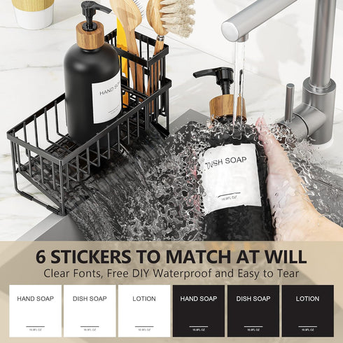 Set 2 Pack 16.9oz Set Cisily Kitchen Dish Soap Dispenser with Black Glass Bottle and Sponge Holder, Dish Soap