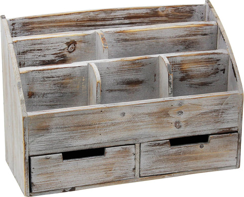 Executive Office Solutions Vintage Rustic Wooden Desk Organizer & Mail Rack - Distressed Torched Wood