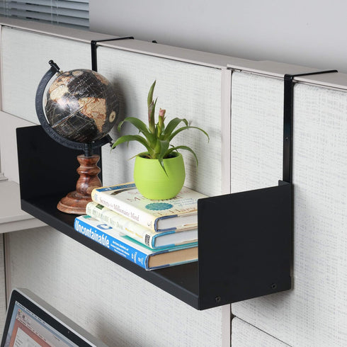 Wallniture Libro Cubicle Shelf - 24" Cube Storage Organizer with Hooks, Home Office Desk Organizer (Black)
