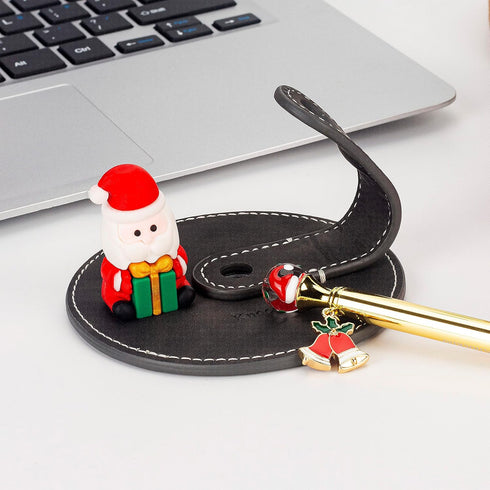Christmas Novelty Pen and Leather Desk Stand Holder, Fun Writing Gift for Office Home Decor