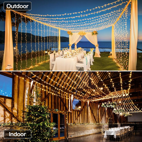 196FT 600 8 LED Christmas Lights Outdoor Waterproof, Timer & Memory Function, Modes Warm White String Lights Plug