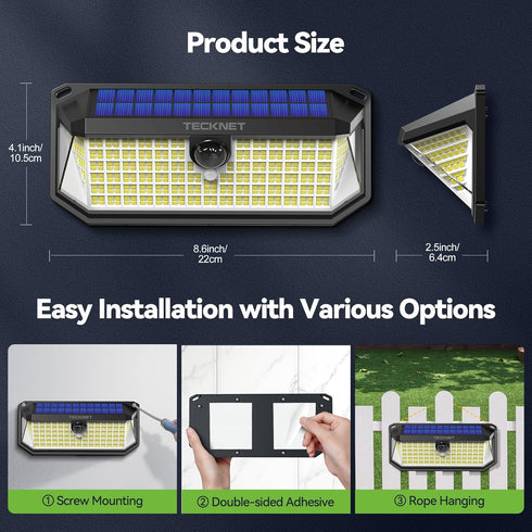 416 270 3 1 Pack TECKNET LED Solar Powered Outdoor Lights, Angle & Lighting Modes Motion Sensor Light Outdoor, Security