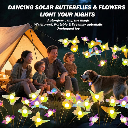 2 Pack 12LED IP65 Solar Swaying Butterfly Lights, Warm White Waterproof Auto On/Off Outdoor Garden Lights for Patio