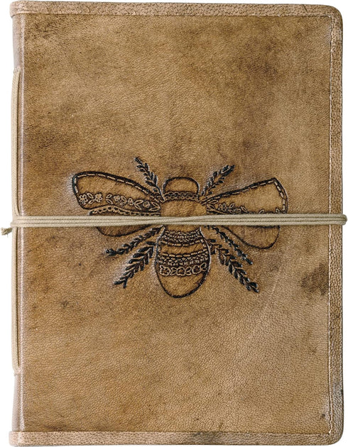 Primitives By Kathy Leather Bound Journal, Intricate Debossed Bee Design, 96 Unlined Pages